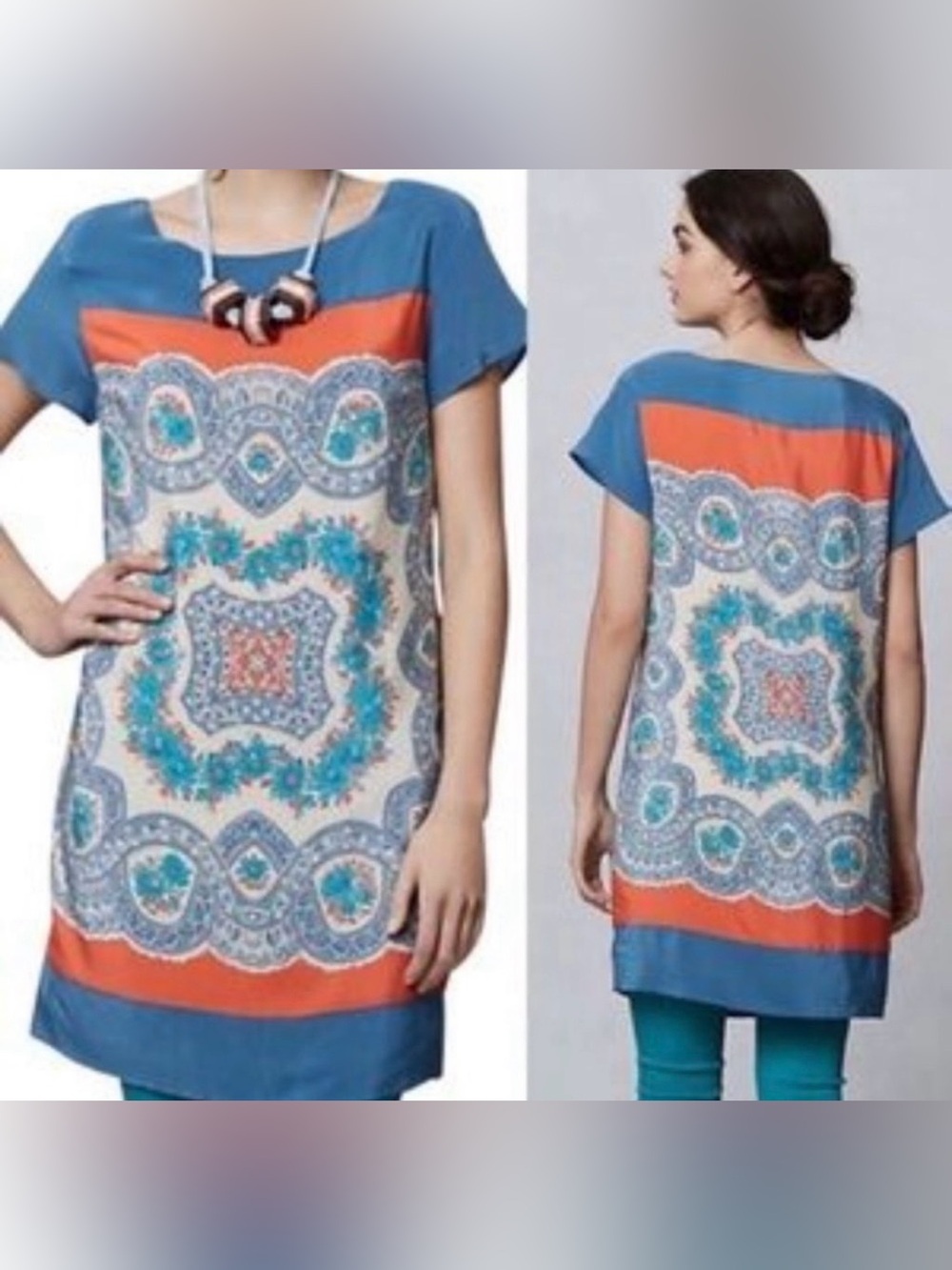 Anthropology Meadow Rue Bandana Print Short-Sleeve Tunic Dress 100% Silk XS